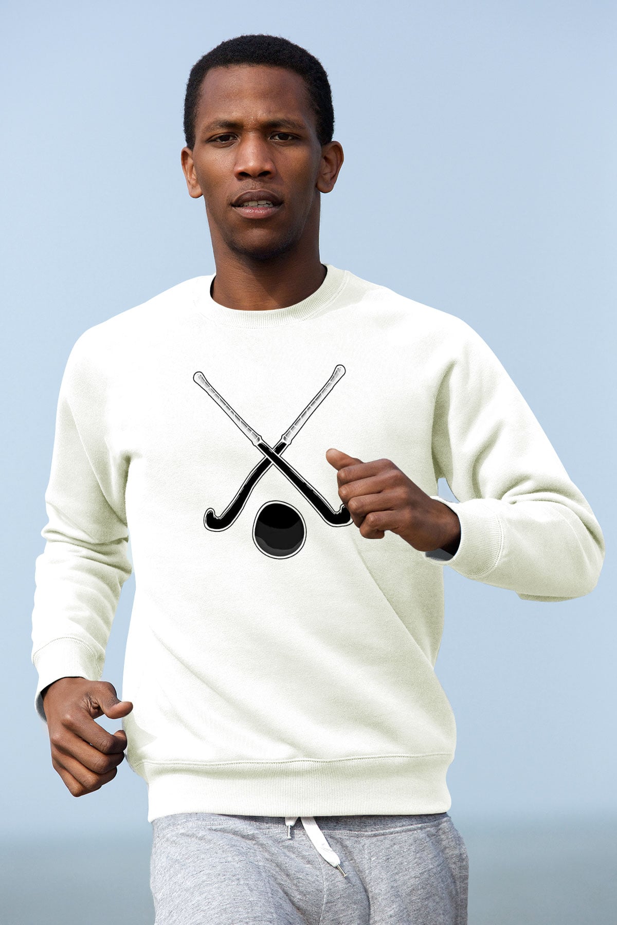 Çim Hokeyi Baskılı Unisex Ekru Sweatshirt
