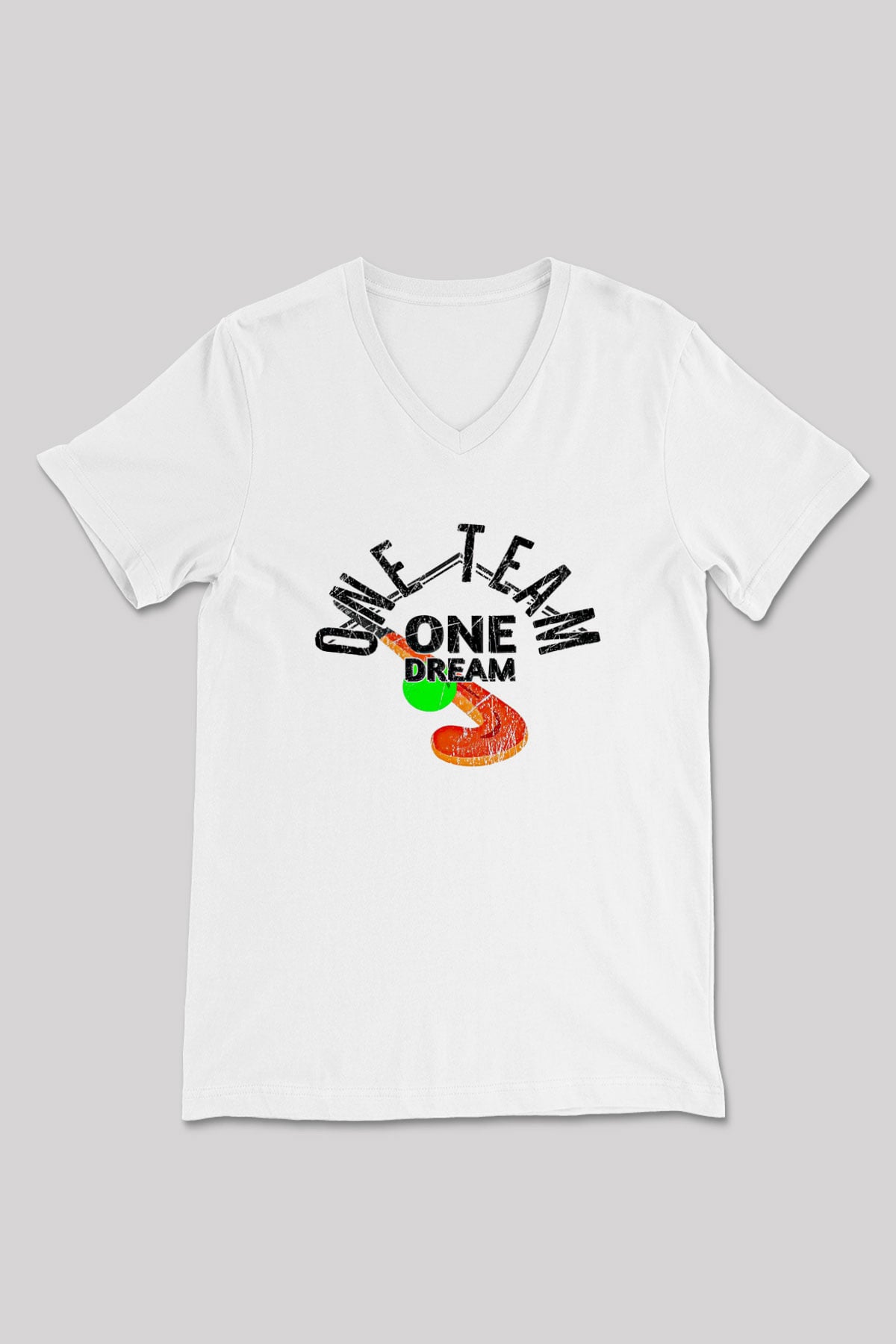 Çim Hokeyi Baskılı Unisex V Yaka Tişört - Tshirt