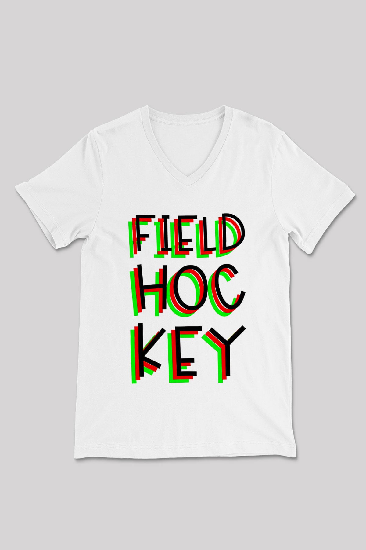 Çim Hokeyi Baskılı Unisex V Yaka Tişört - Tshirt