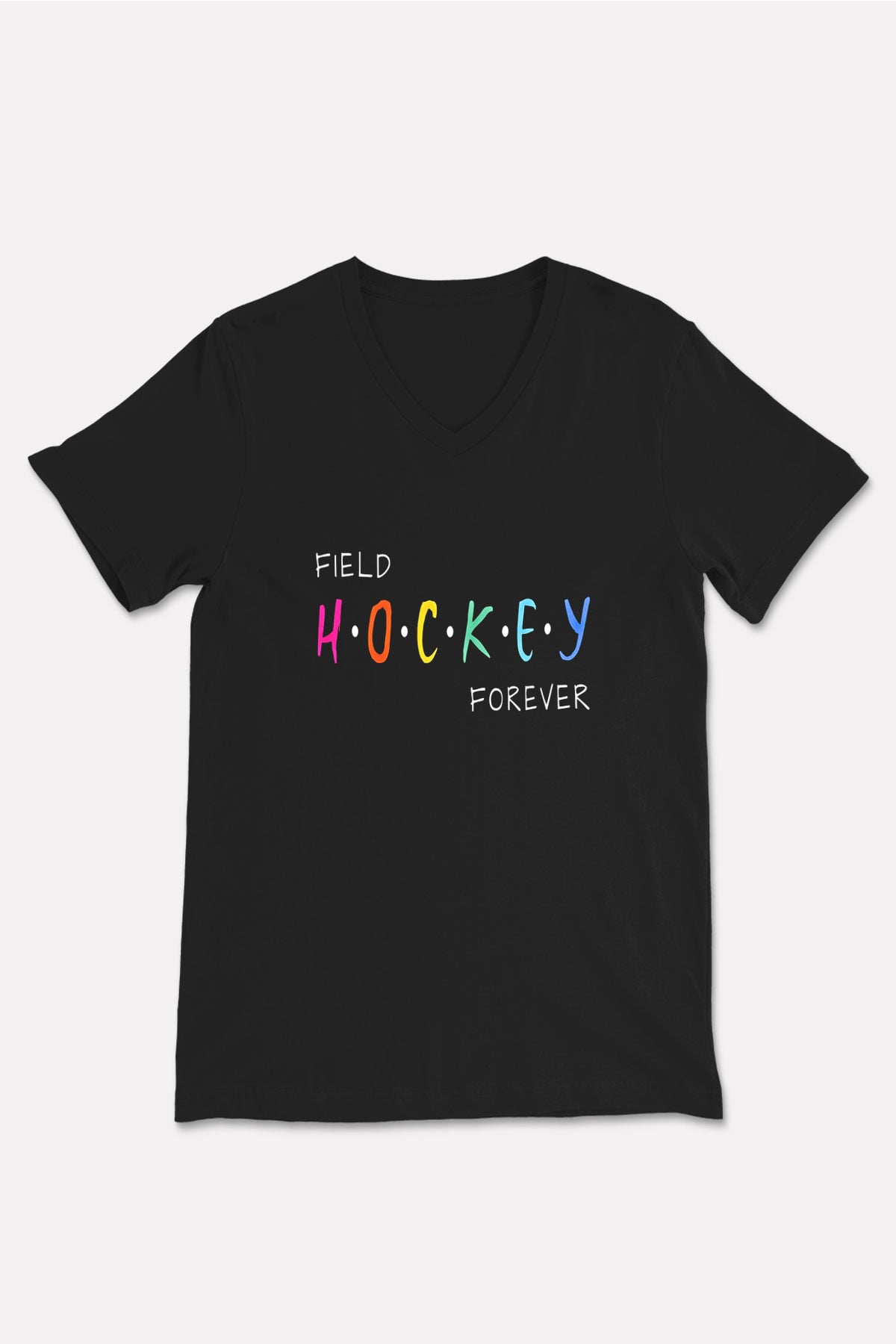 Çim Hokeyi - Field Hockey Baskılı Unisex Siyah V Yaka Tişört