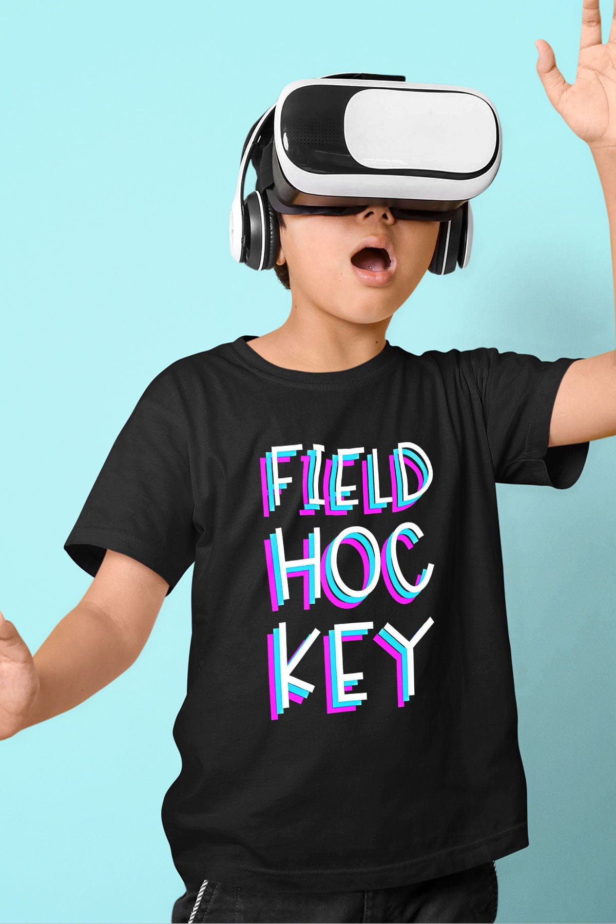 Çim Hokeyi - Field Hockey Baskılı Unisex Siyah Çocuk Tİşörtü - Tshirt