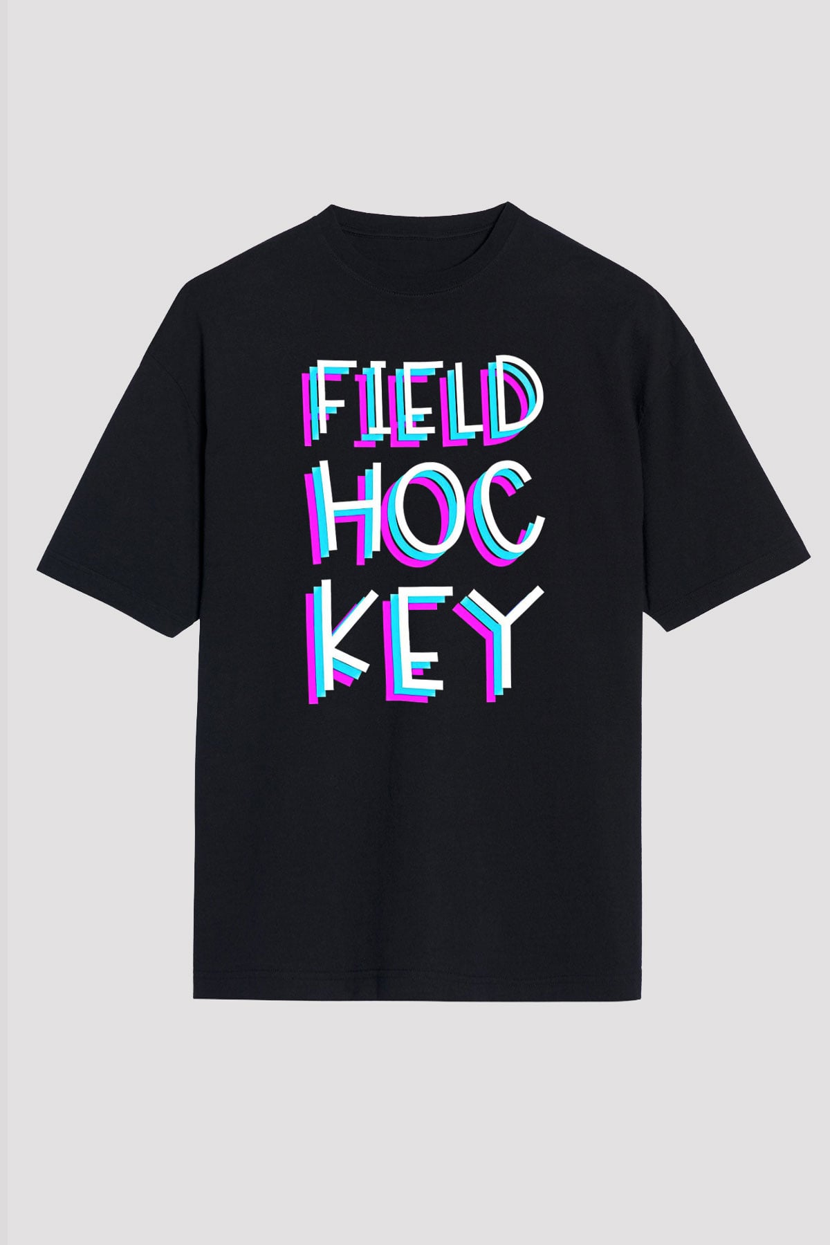 Çim Hokeyi - Field Hockey Baskılı Unisex Siyah Oversize Tişört