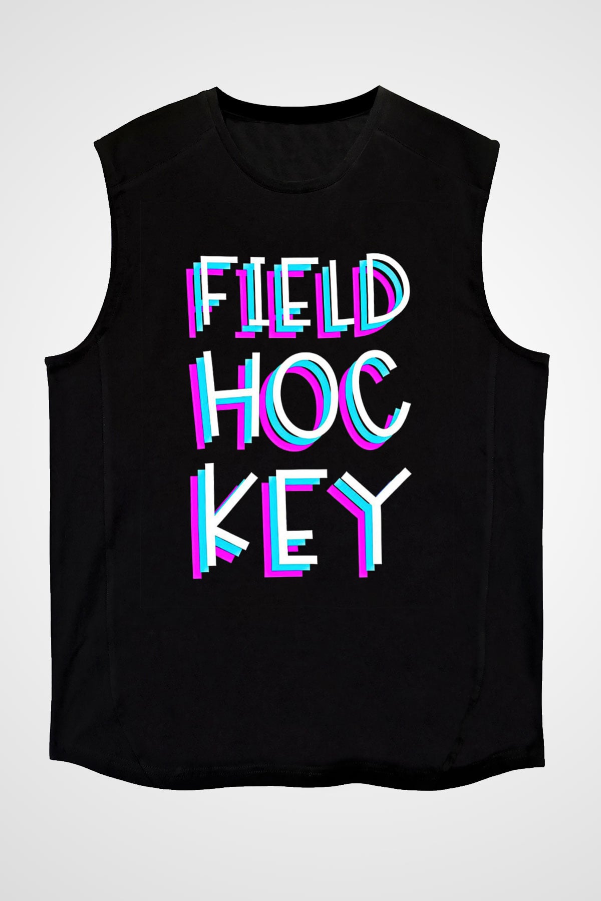 Çim Hokeyi - Field Hockey Baskılı Unisex Siyah Kolsuz Tişört
