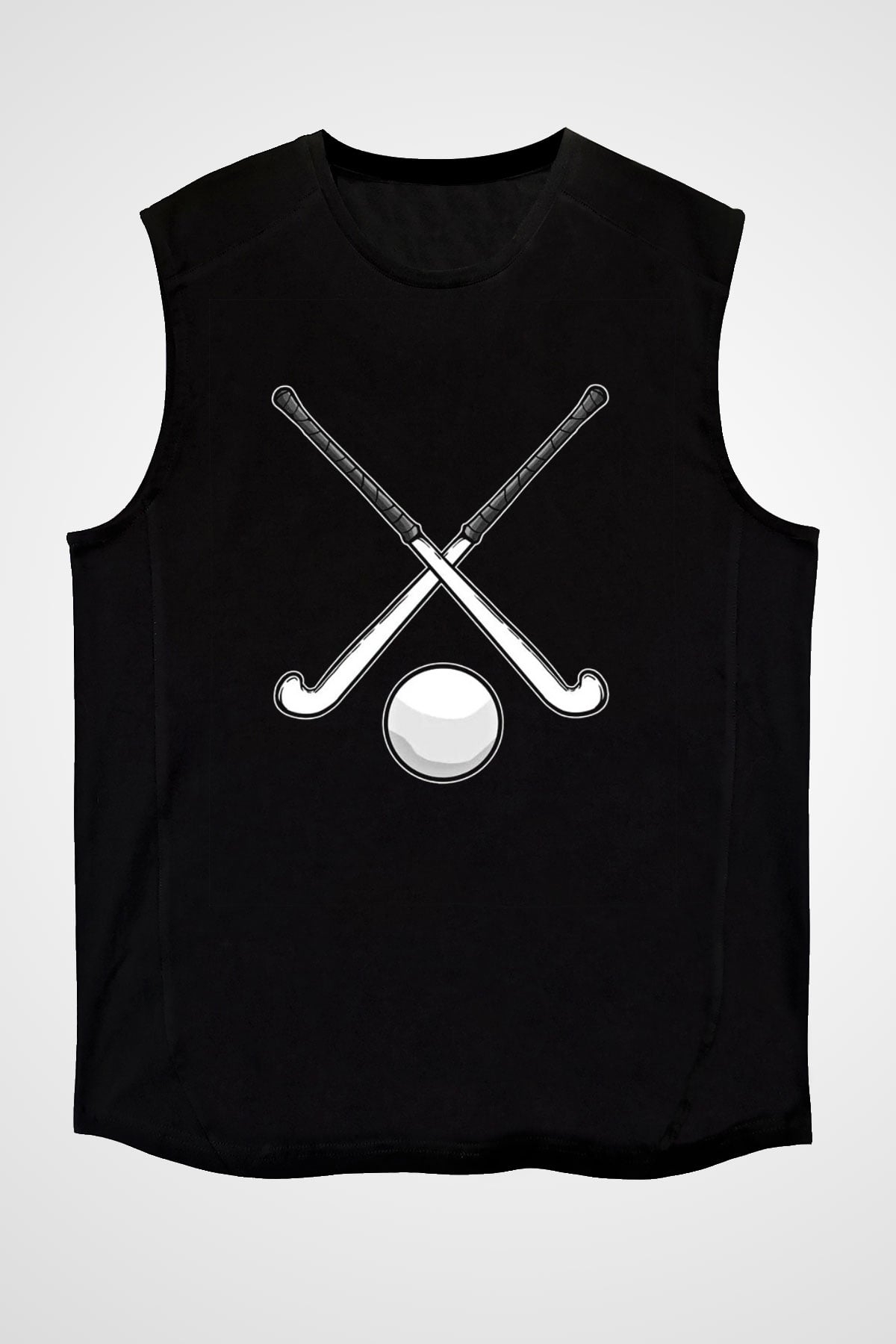 Çim Hokeyi - Field Hockey Baskılı Unisex Siyah Kolsuz Tişört