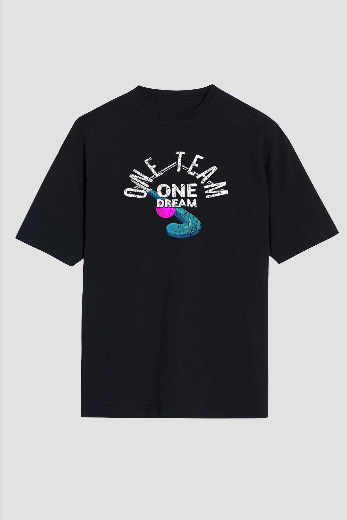 Çim Hokeyi - Field Hockey Baskılı Unisex Siyah Oversize Tişört