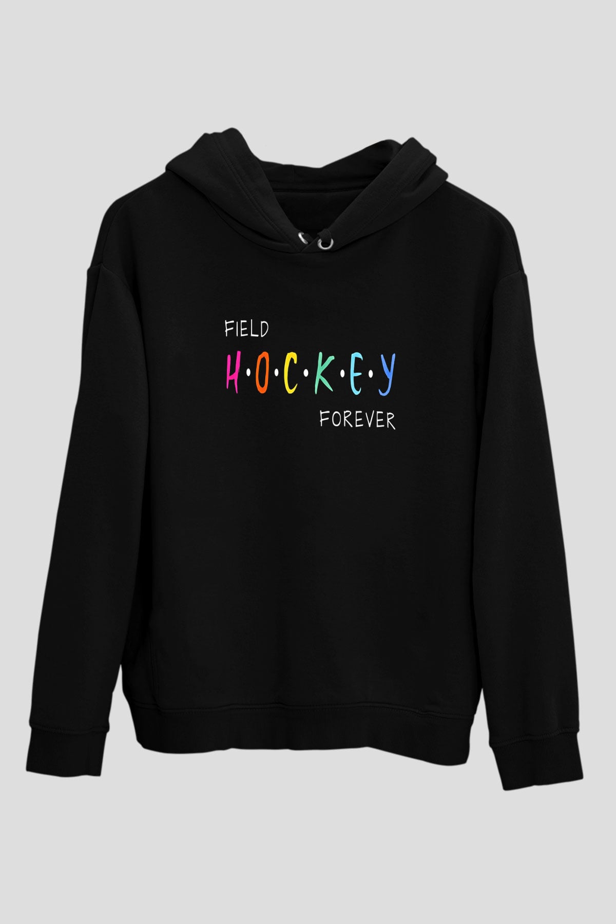 Çim Hokeyi - Field Hockey Baskılı Unisex Siyah Hoodie