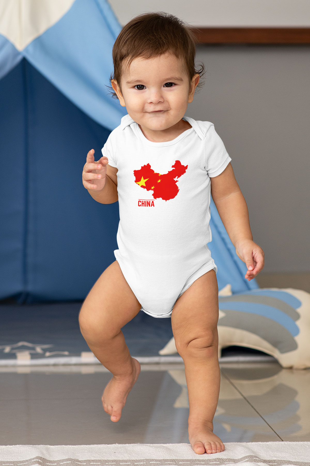 Çin Baskılı Beyaz Unisex Bebek Body - Zıbın