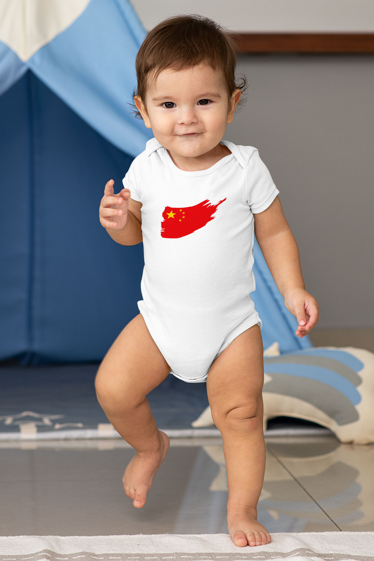 Çin Baskılı Beyaz Unisex Bebek Body - Zıbın