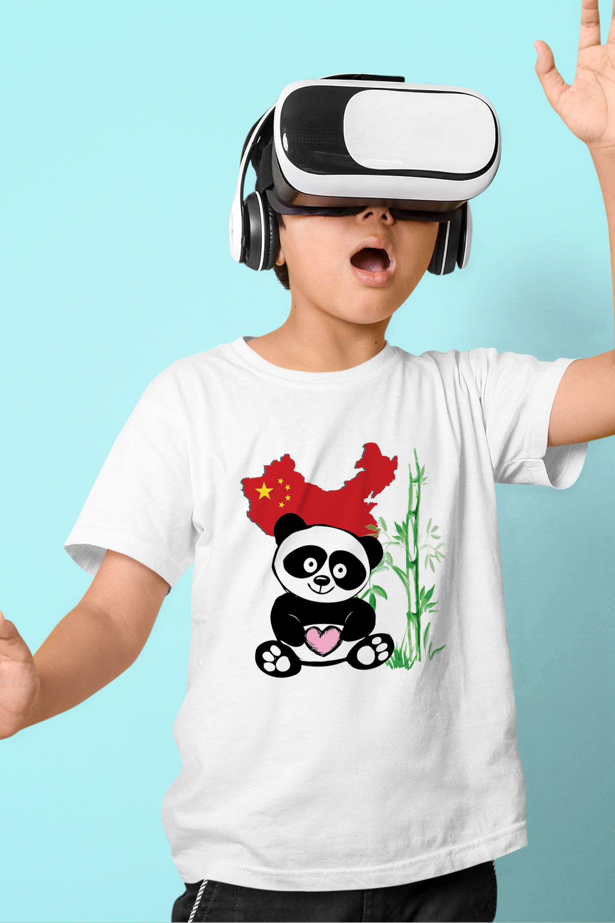 Çin Baskılı Beyaz Unisex Çocuk Tişört