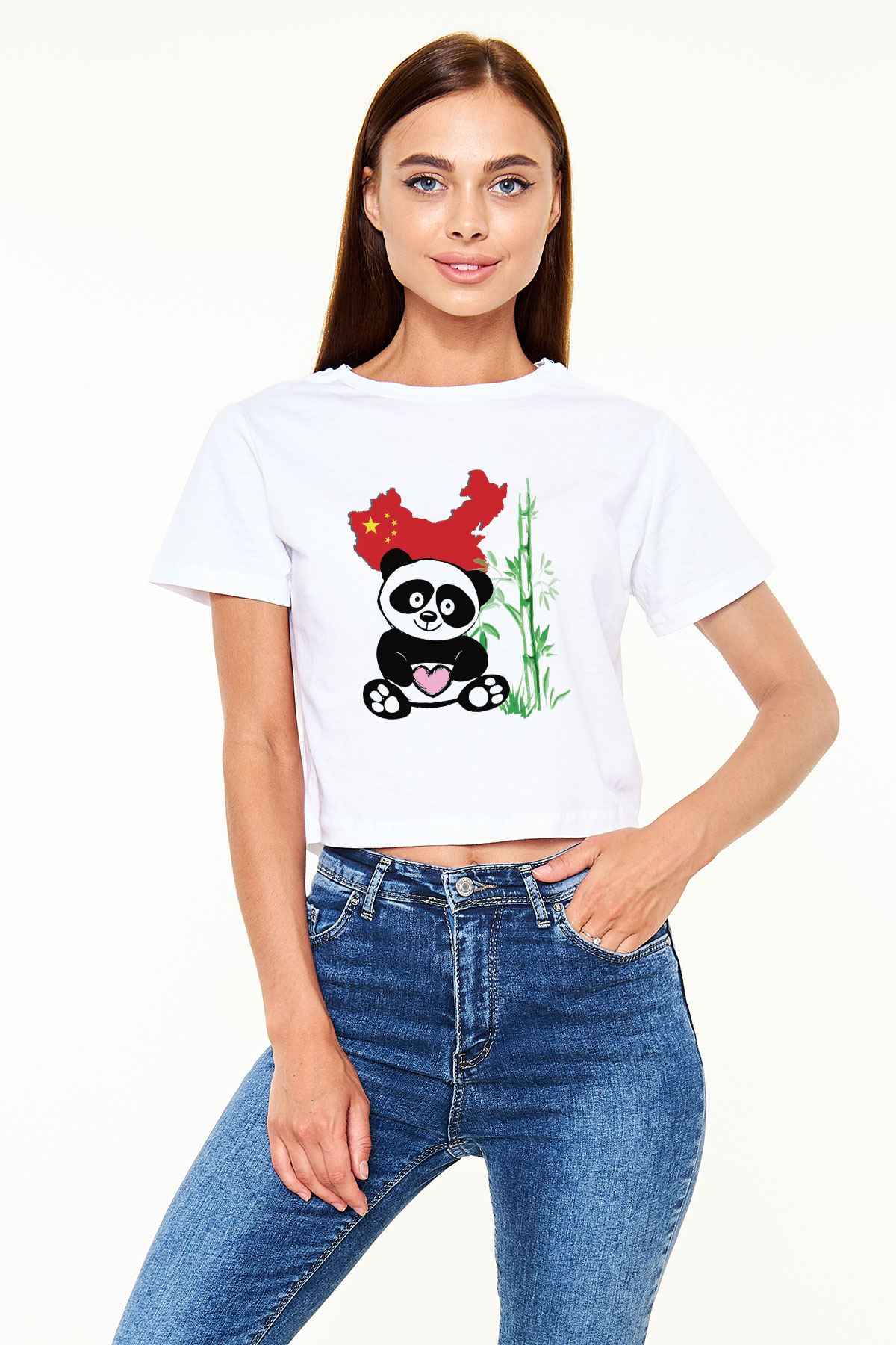 Çin Beyaz Croptop Tişört