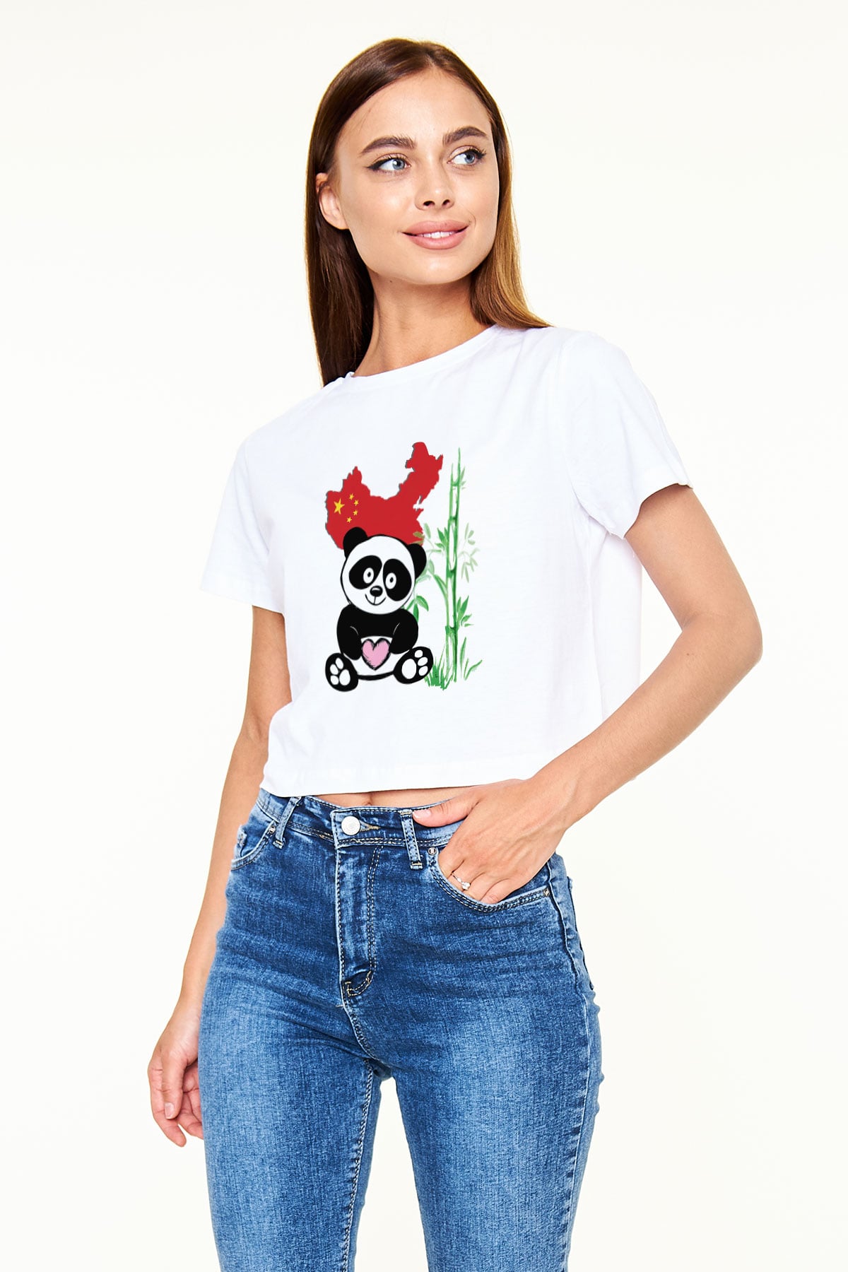 Çin Beyaz Croptop Tişört