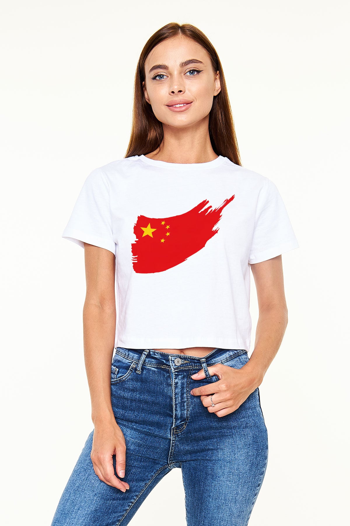 Çin Beyaz Croptop Tişört