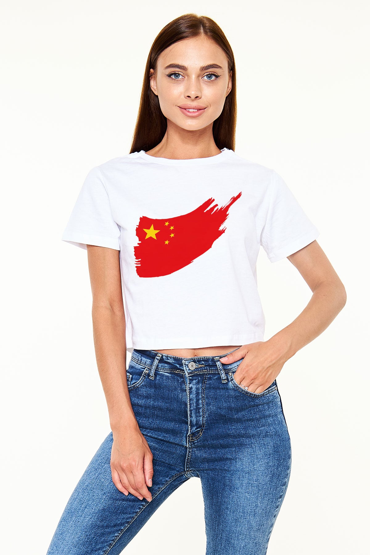 Çin Beyaz Croptop Tişört