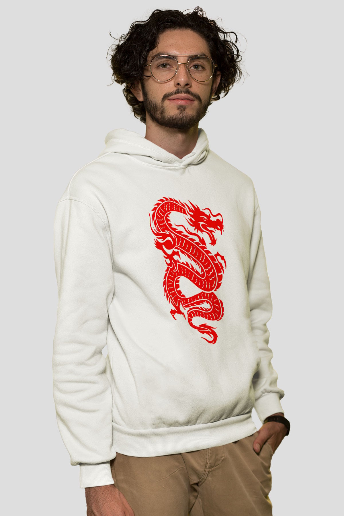 Çin Beyaz Unisex Kapşonlu Sweatshirt