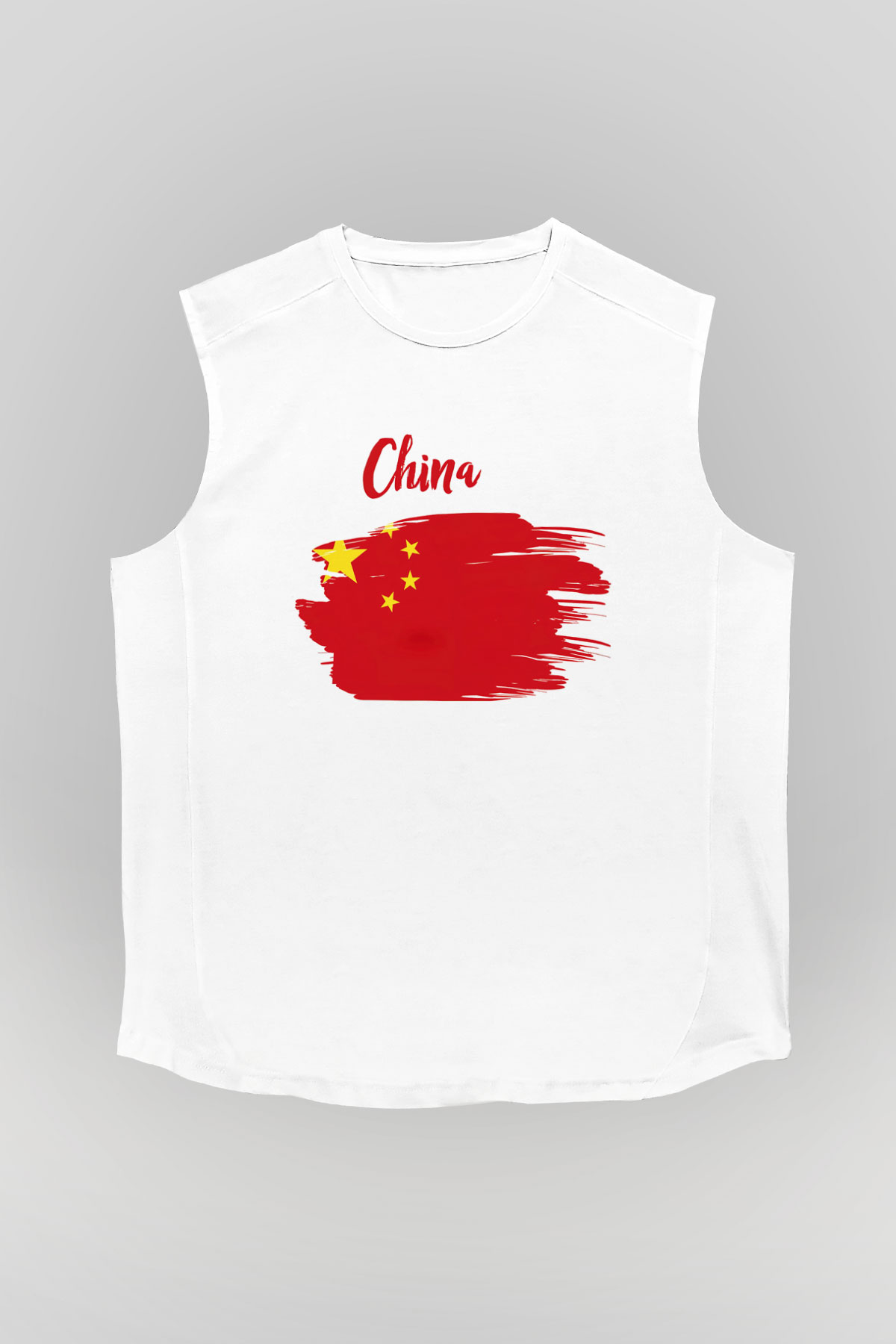 Çin Beyaz Unisex Kolsuz Tişört