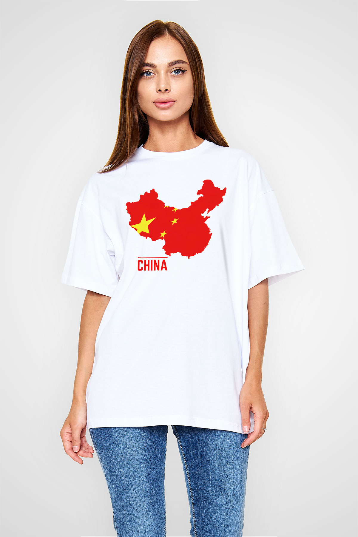 Çin Beyaz Unisex Oversize Tişört T-Shirt