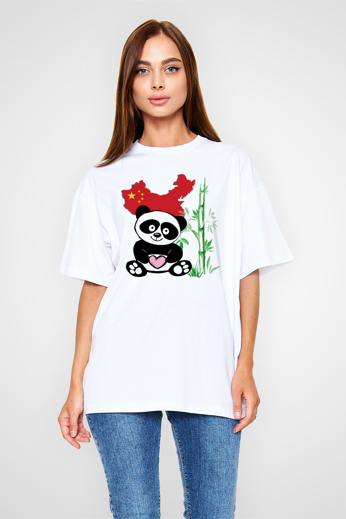 Çin Beyaz Unisex Oversize Tişört T-Shirt