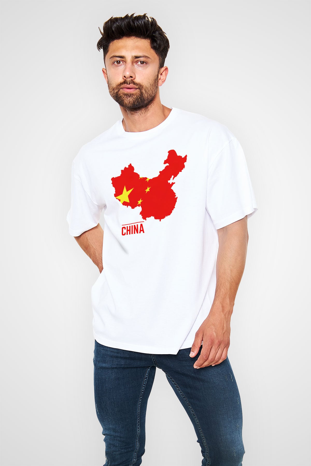 Çin Beyaz Unisex Oversize Tişört T-Shirt