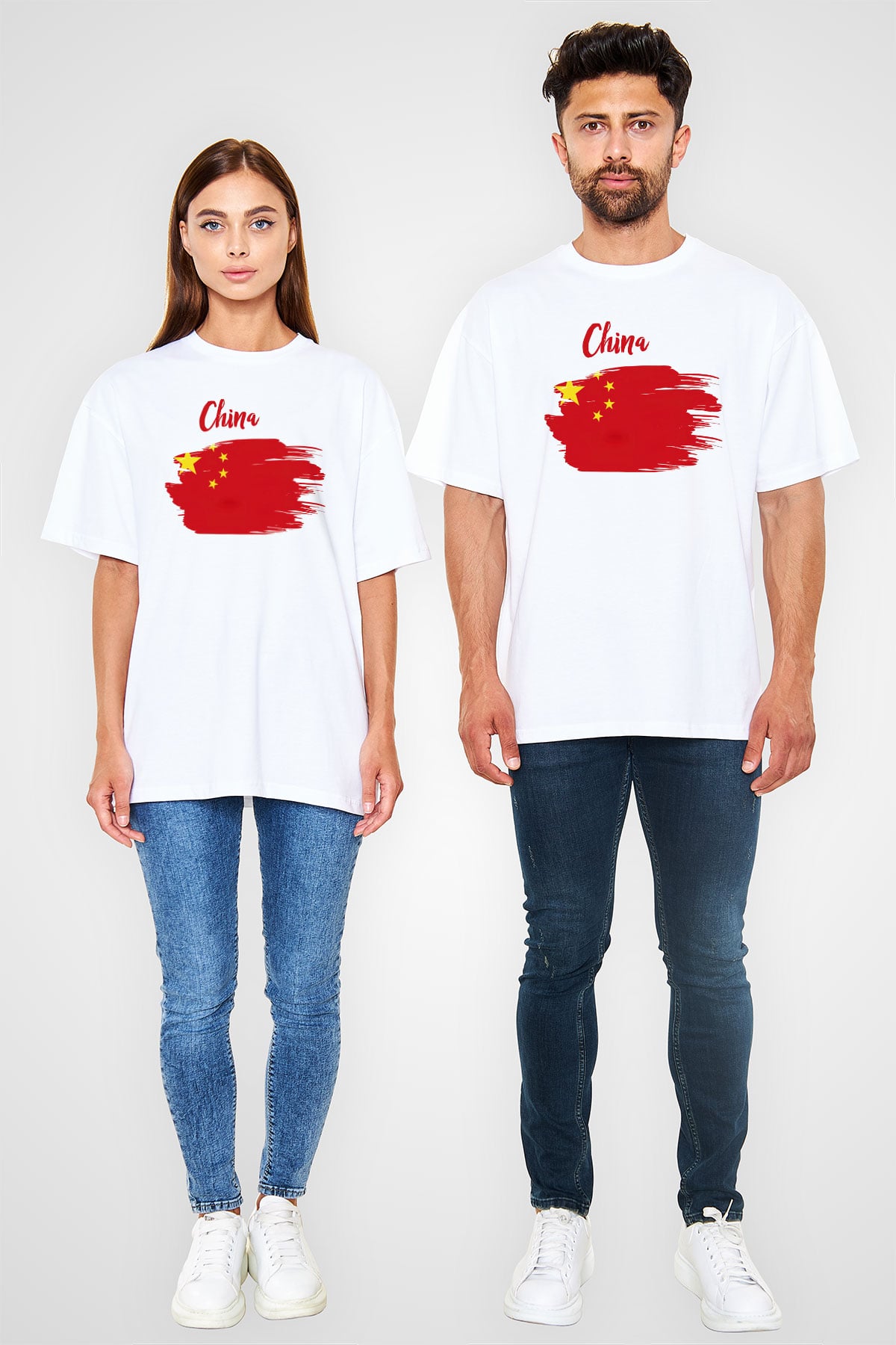Çin Beyaz Unisex Oversize Tişört T-Shirt