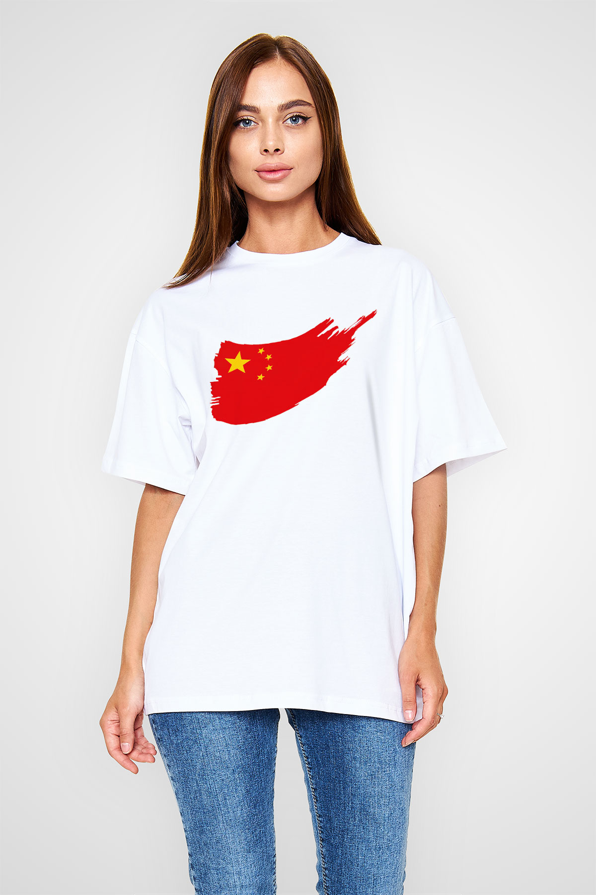 Çin Beyaz Unisex Oversize Tişört T-Shirt