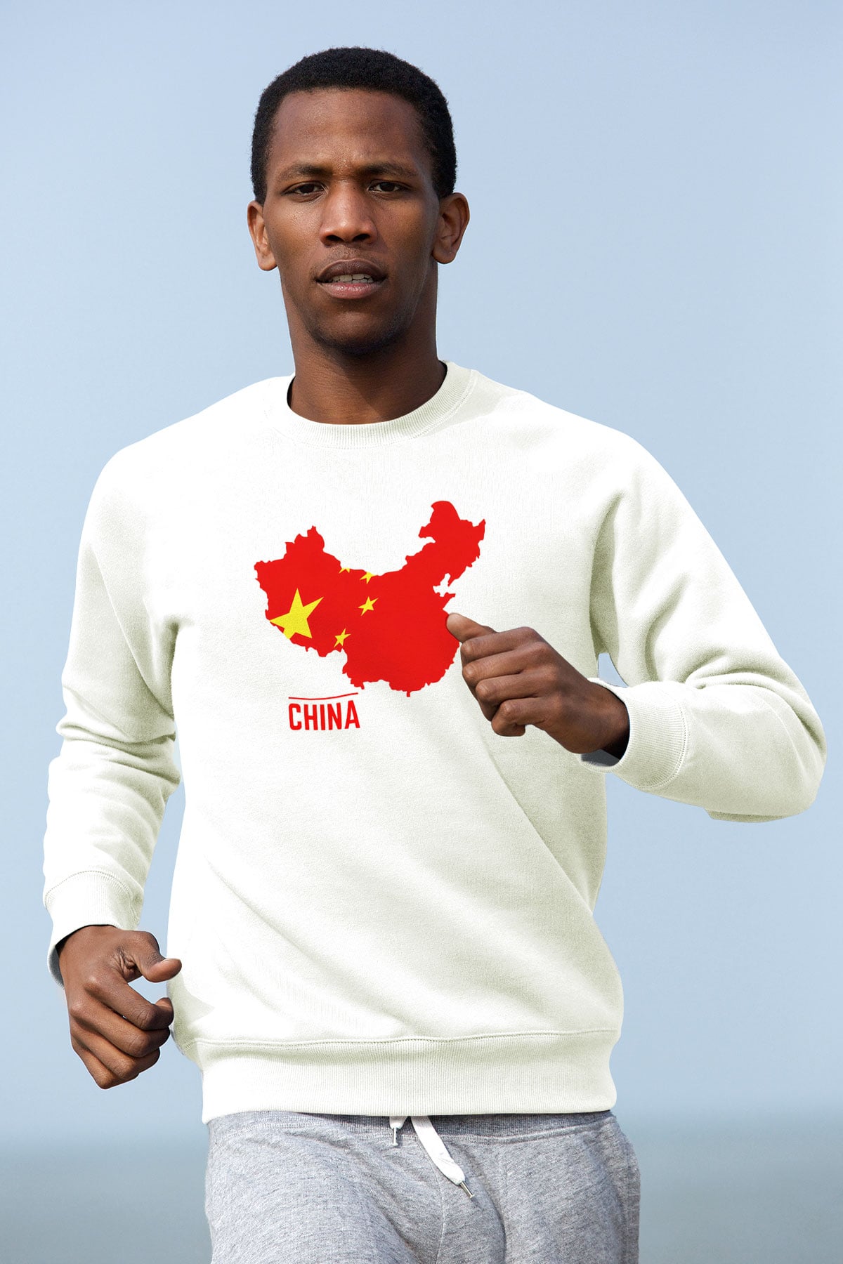Çin Beyaz Unisex Sweatshirt