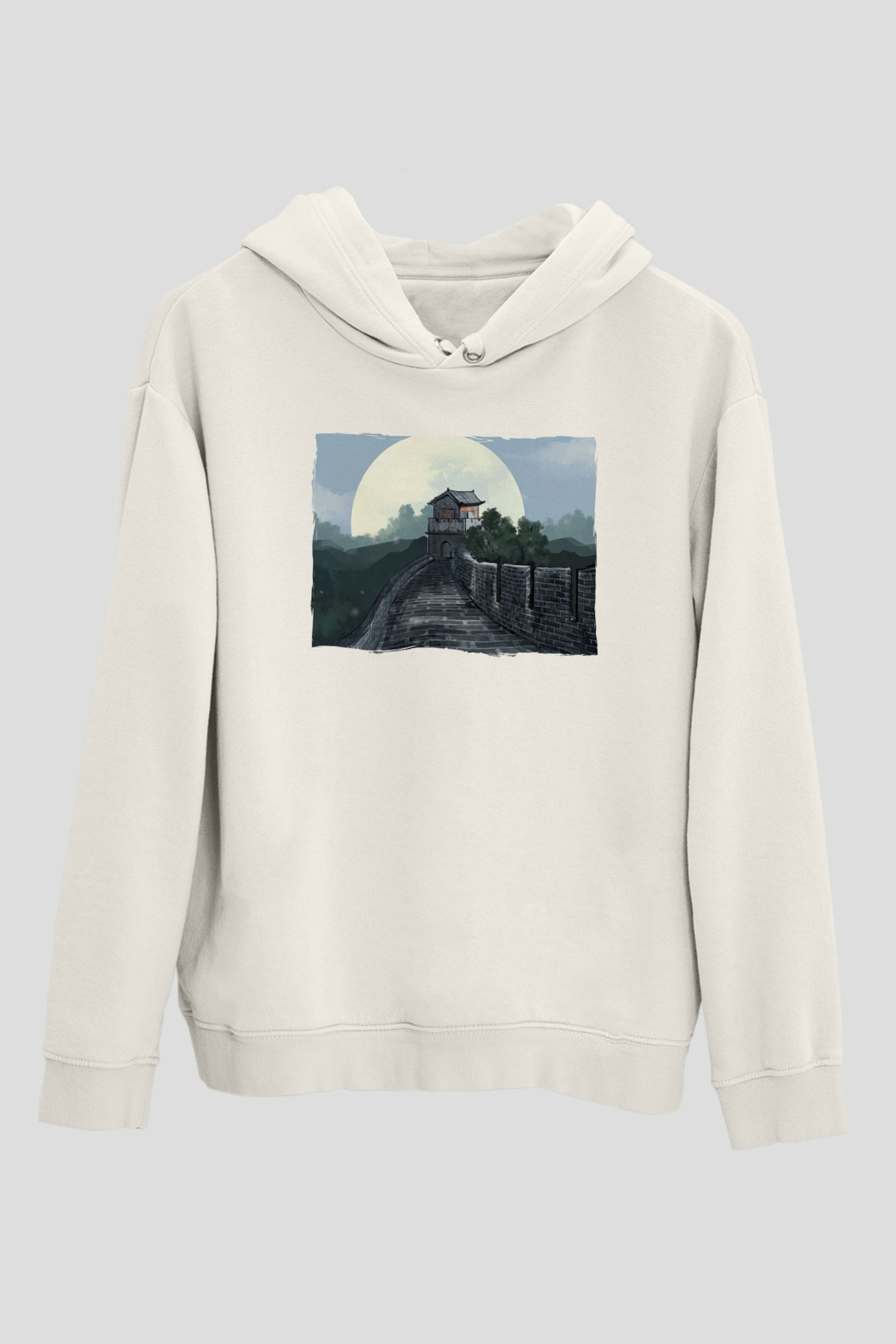 Çin Seddi Beyaz Unisex Hoodie