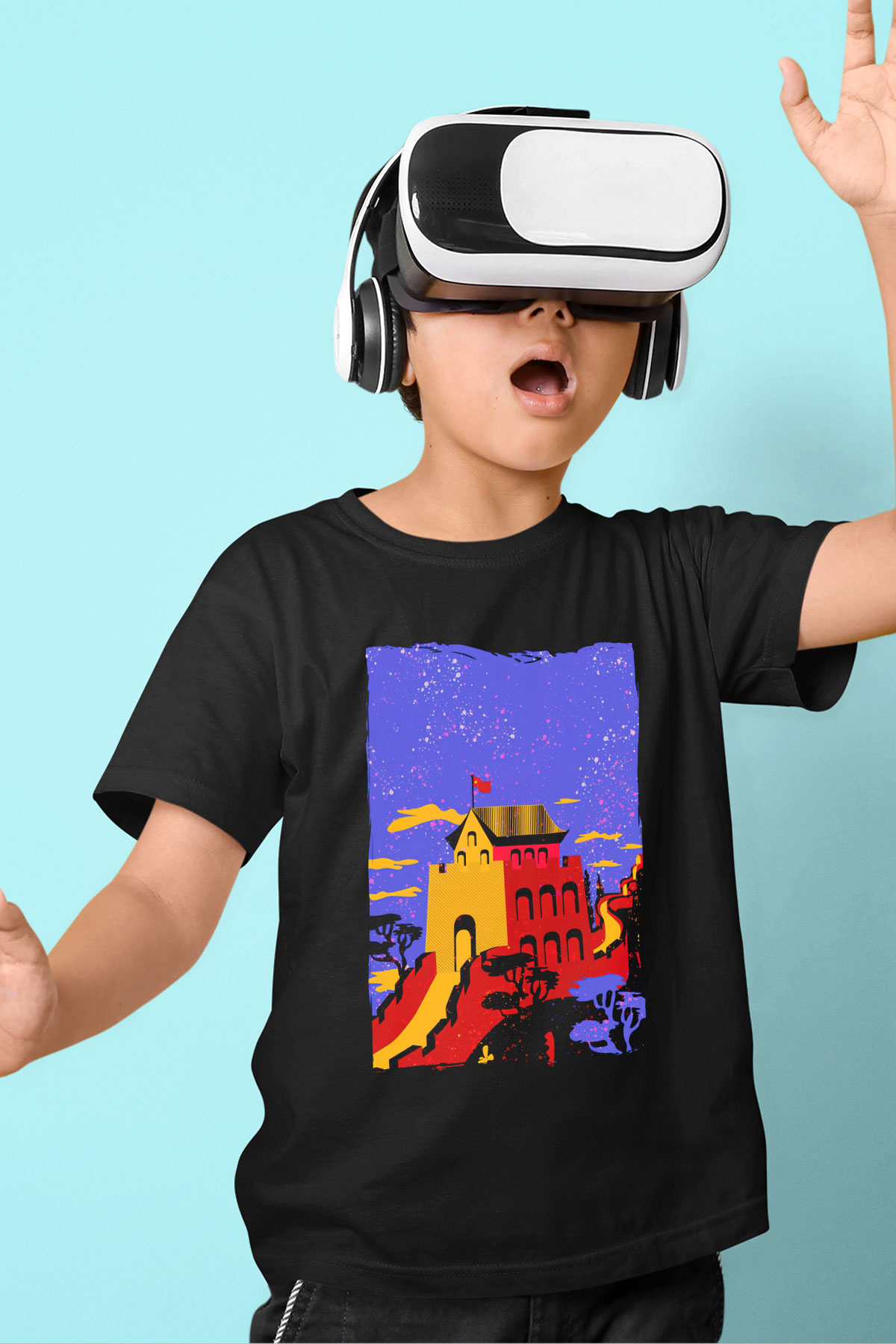Çin Seddi Siyah Unisex Çocuk Tişört