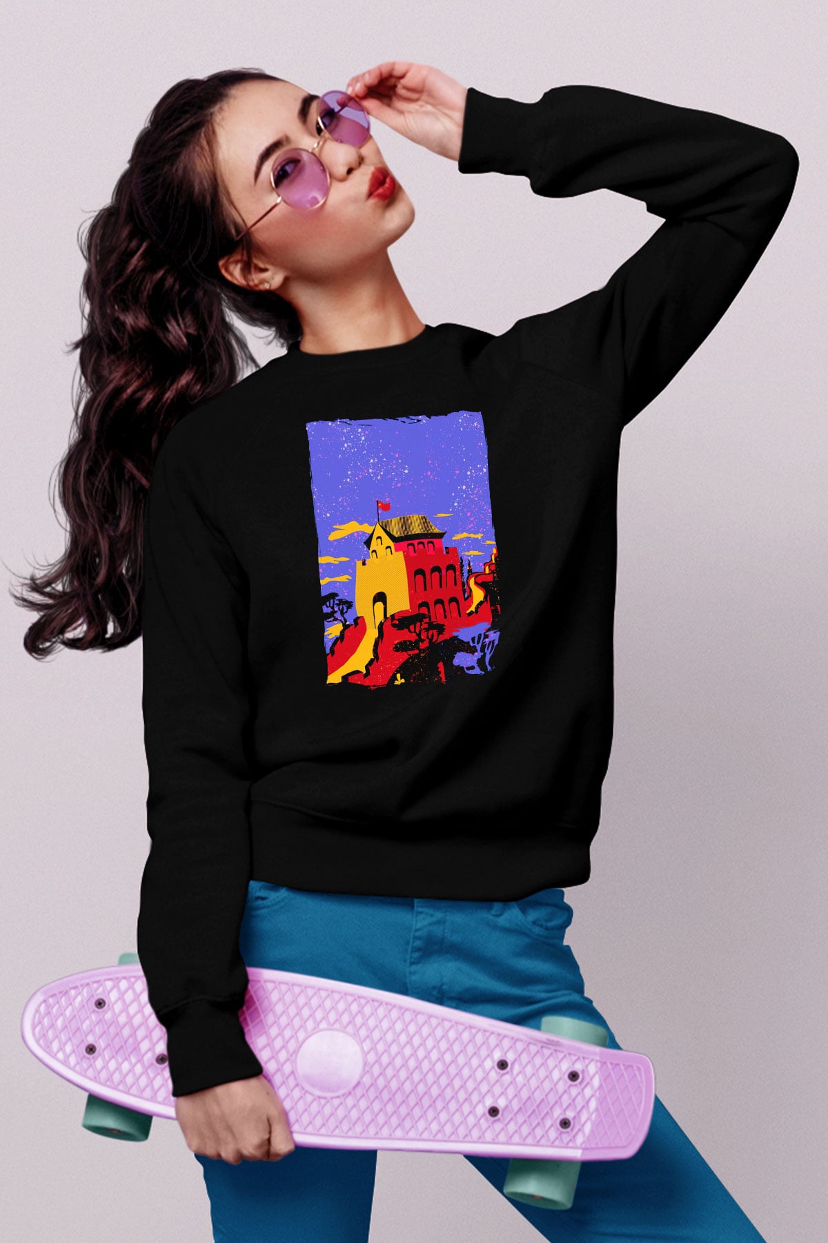 Çin Seddi Siyah Unisex Sweatshirt