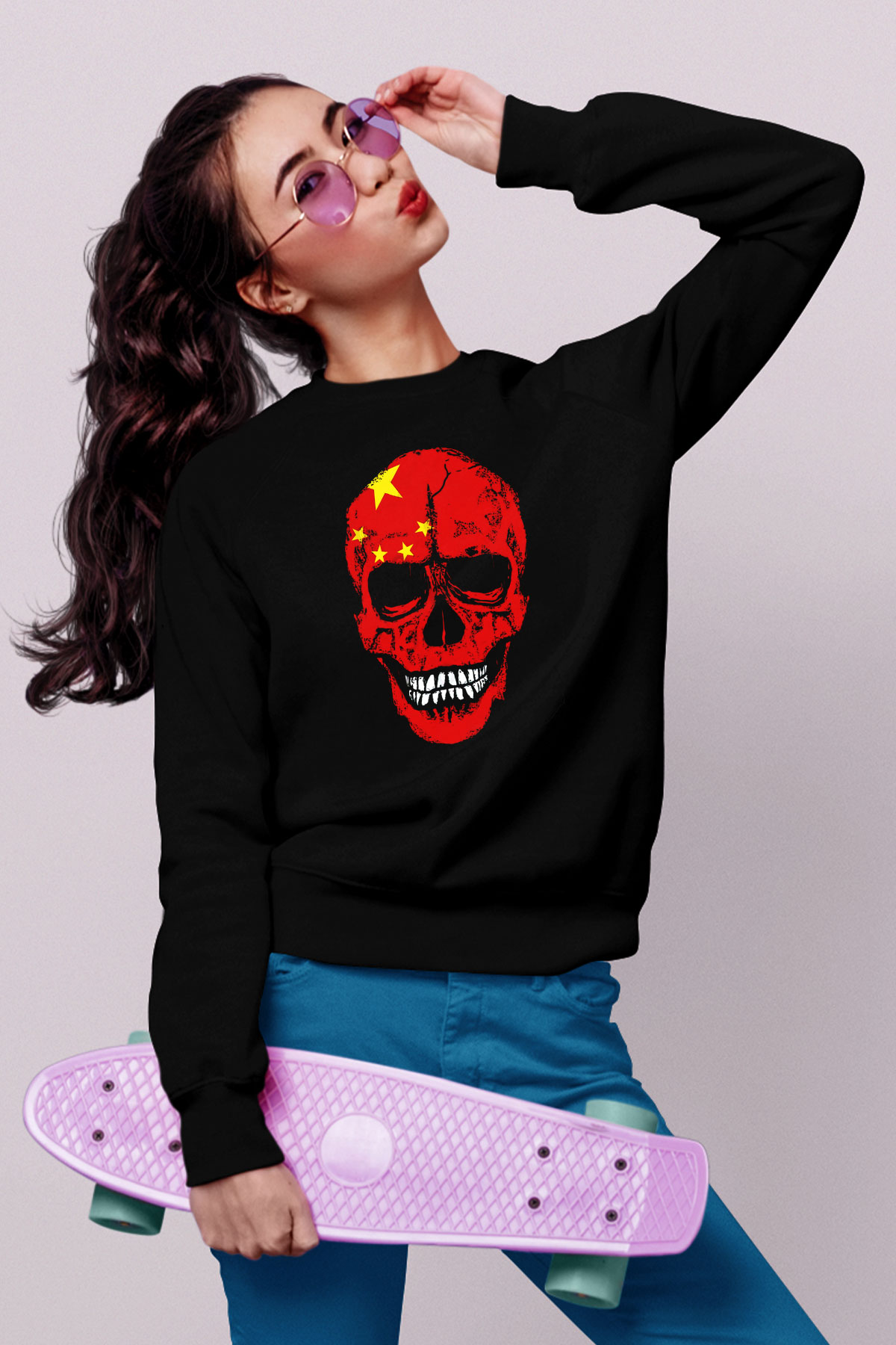 Çin Siyah Unisex Sweatshirt