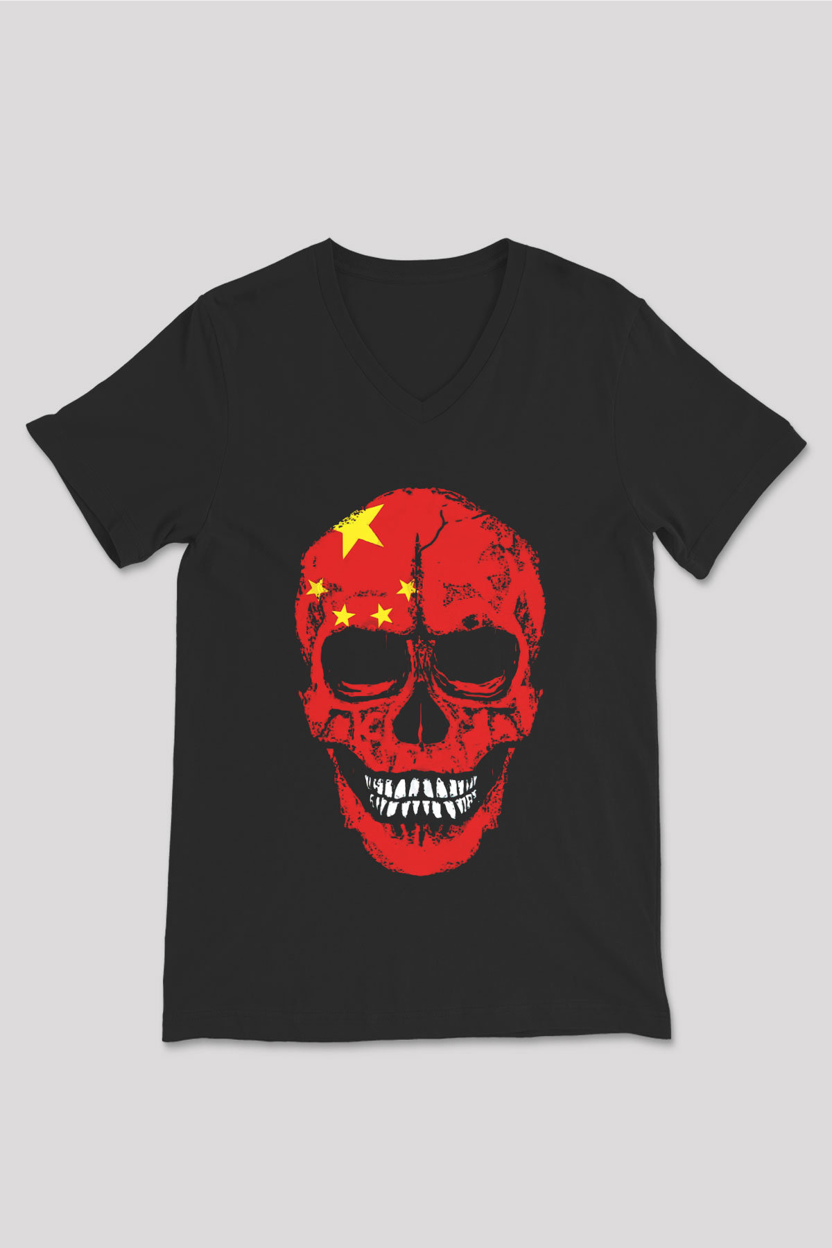 Çin Siyah Unisex V Yaka Tişört
