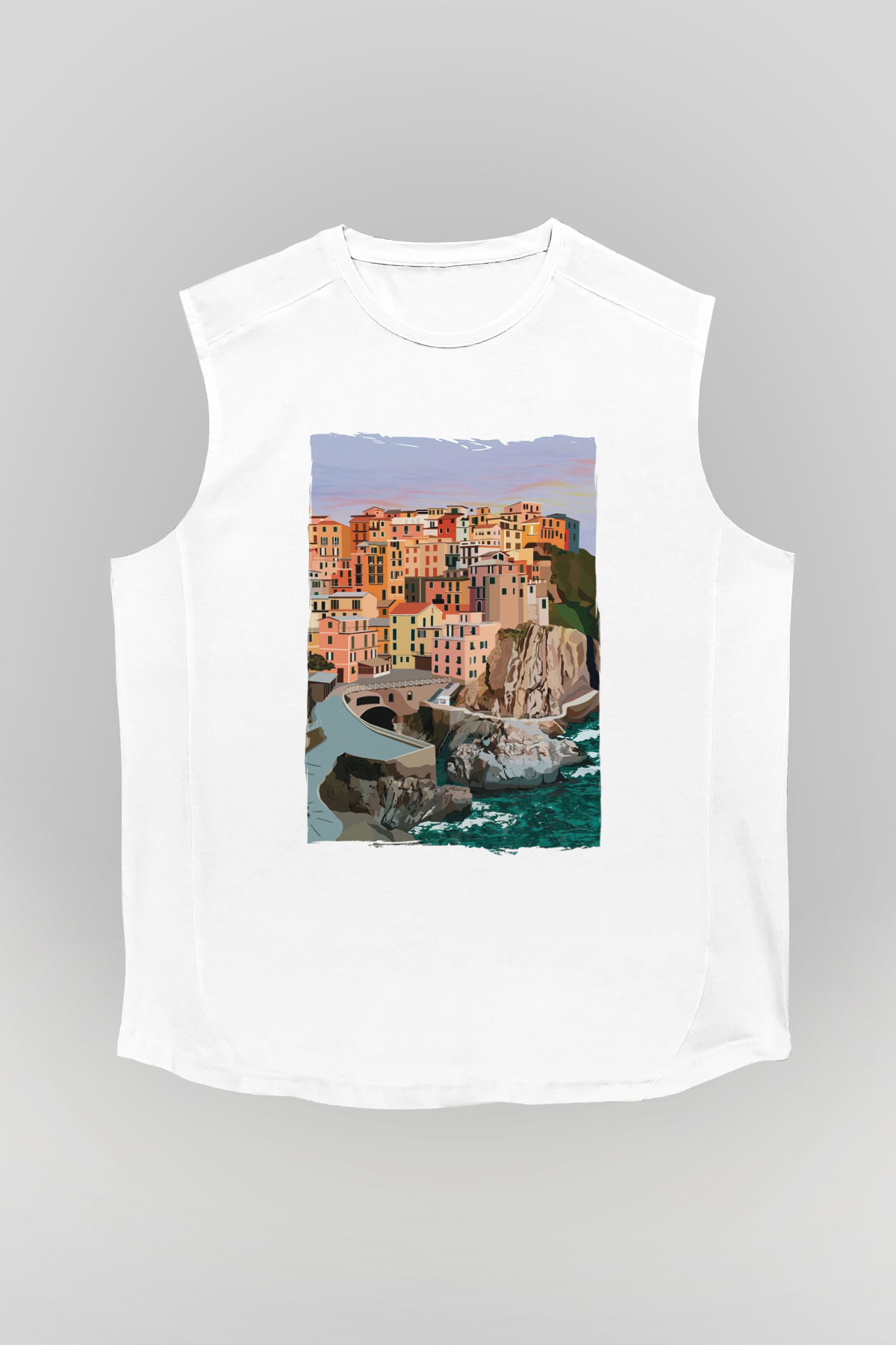 Cinque Terre Beyaz Unisex Kolsuz Tişört