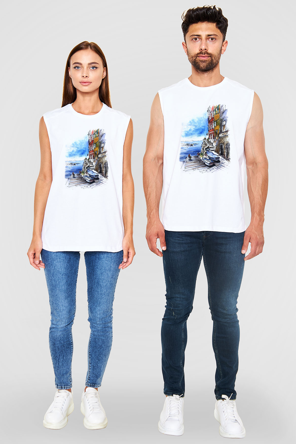 Cinque Terre Beyaz Unisex Kolsuz Tişört