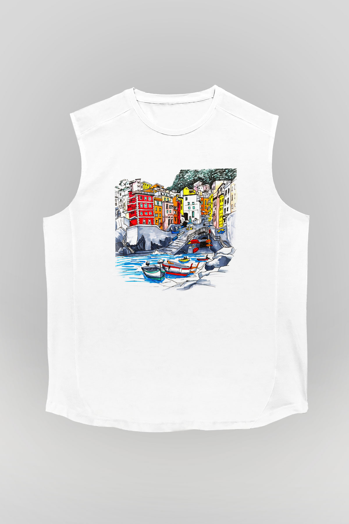 Cinque Terre Beyaz Unisex Kolsuz Tişört