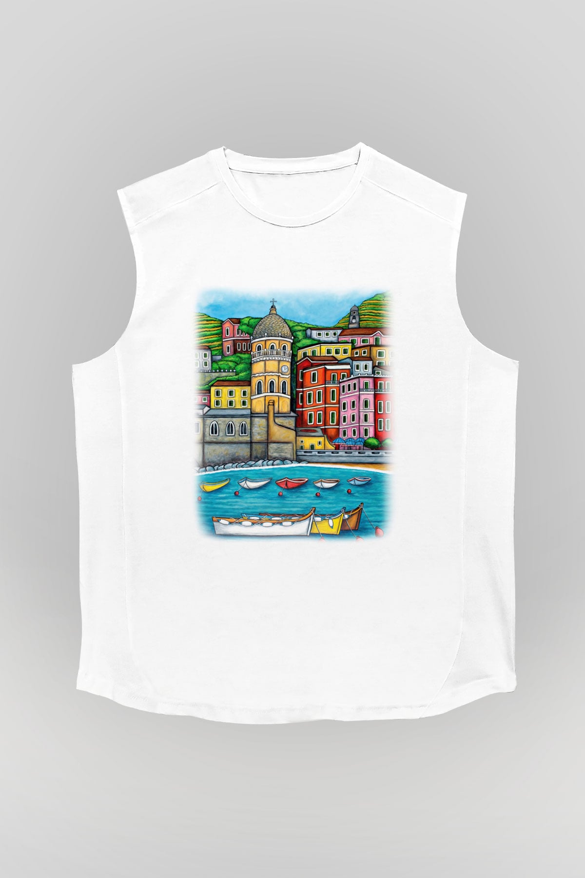 Cinque Terre Beyaz Unisex Kolsuz Tişört