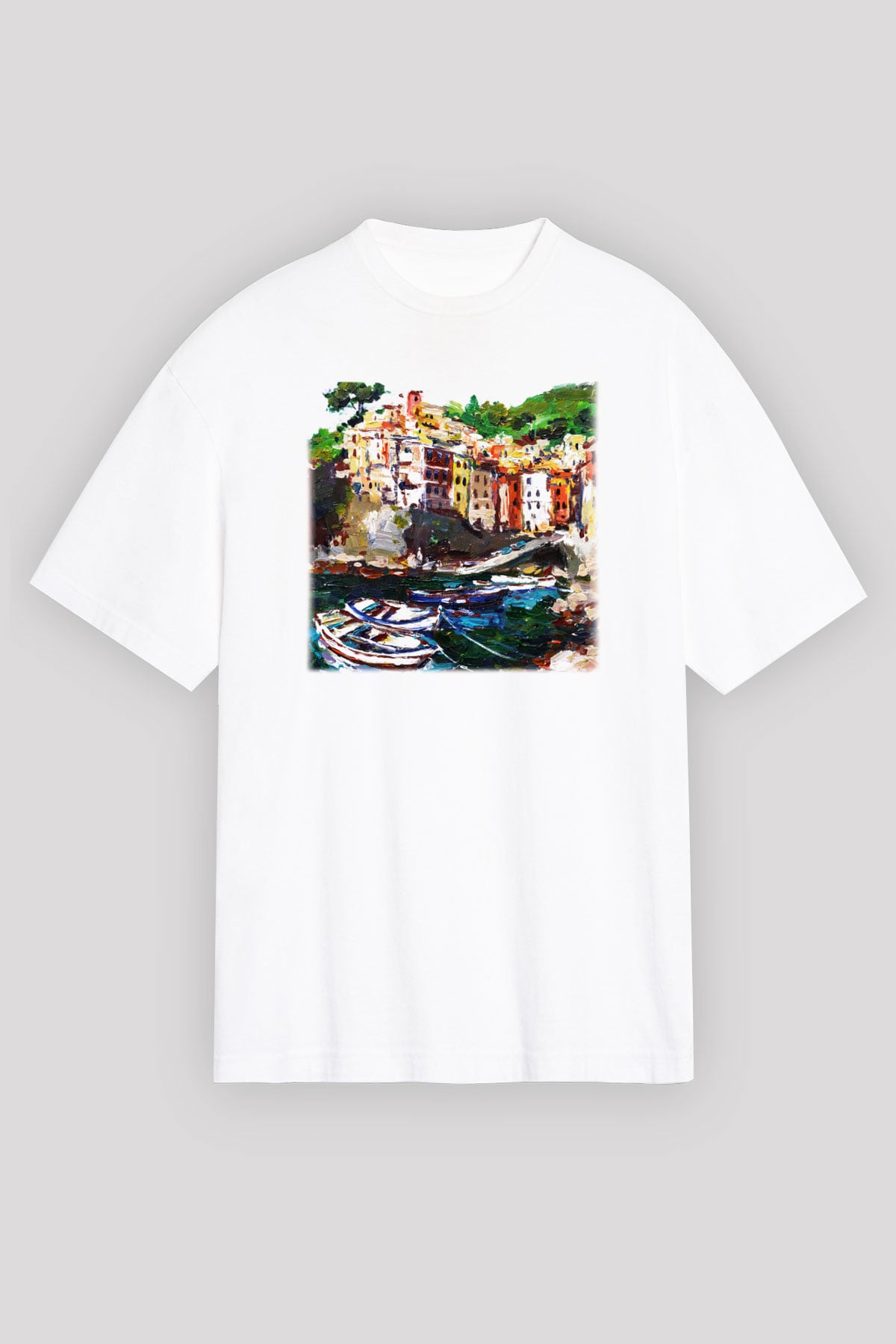 Cinque Terre Beyaz Unisex Oversize Tişört T-Shirt