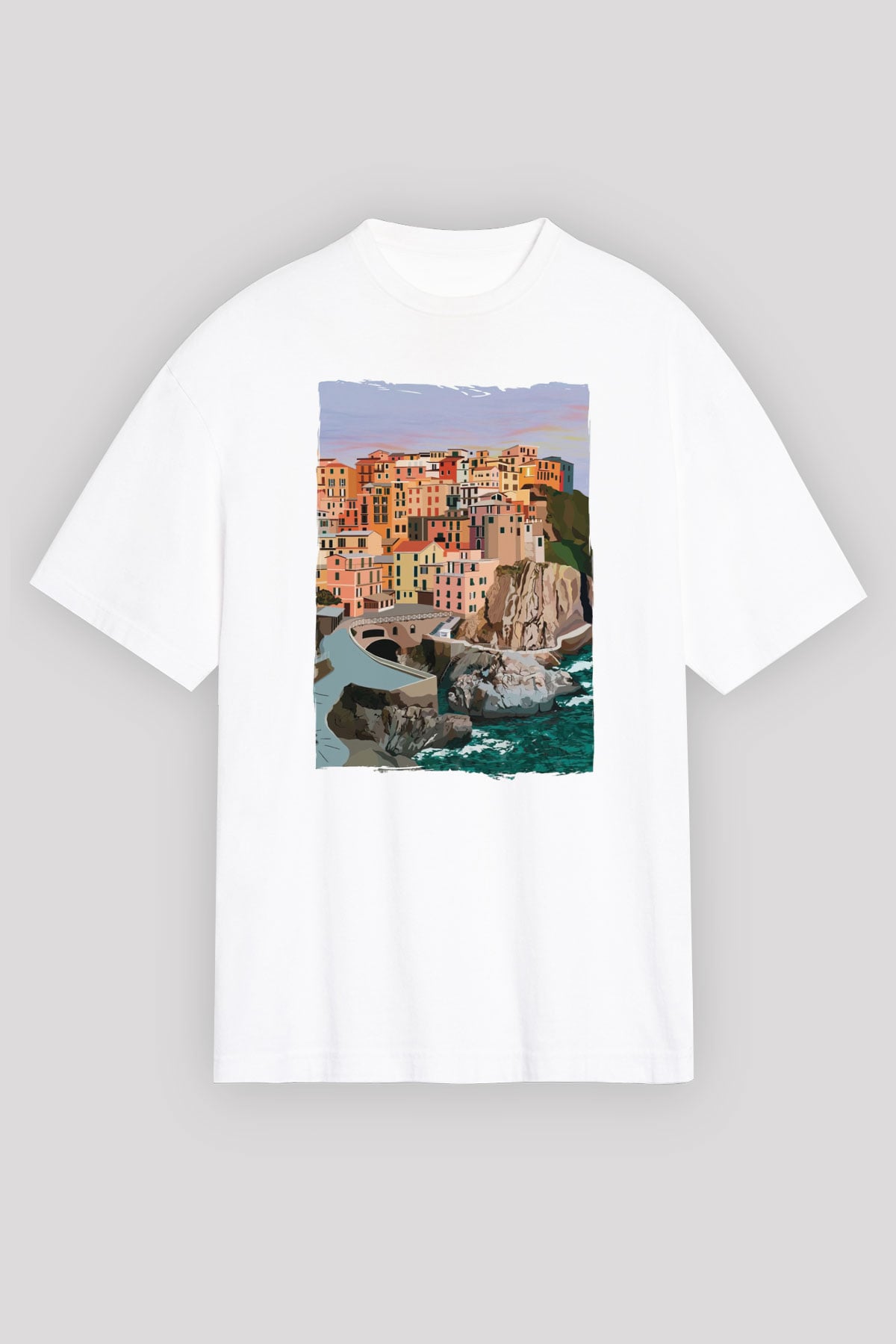 Cinque Terre Beyaz Unisex Tişört T-Shirt - TişörtFabrikası