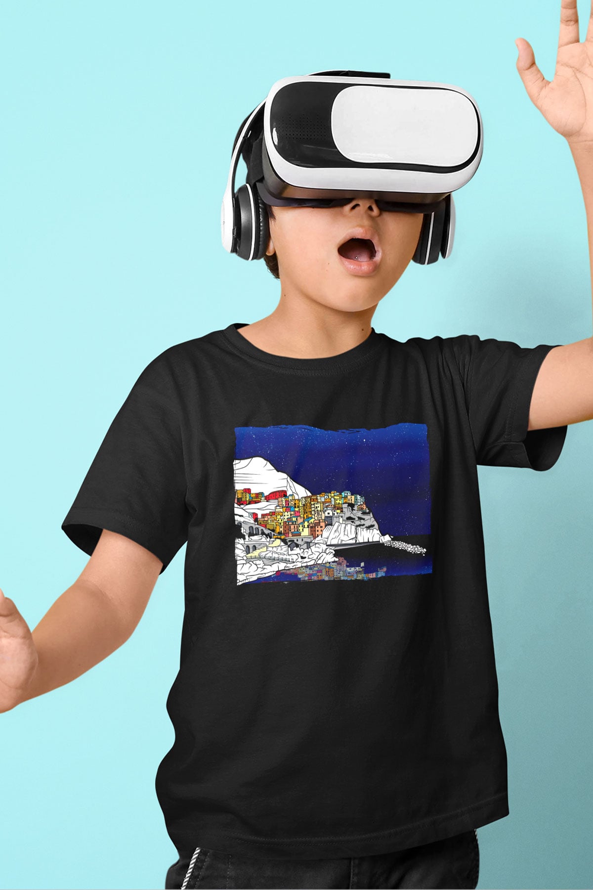 Cinque Terre Siyah Unisex Çocuk Tişört