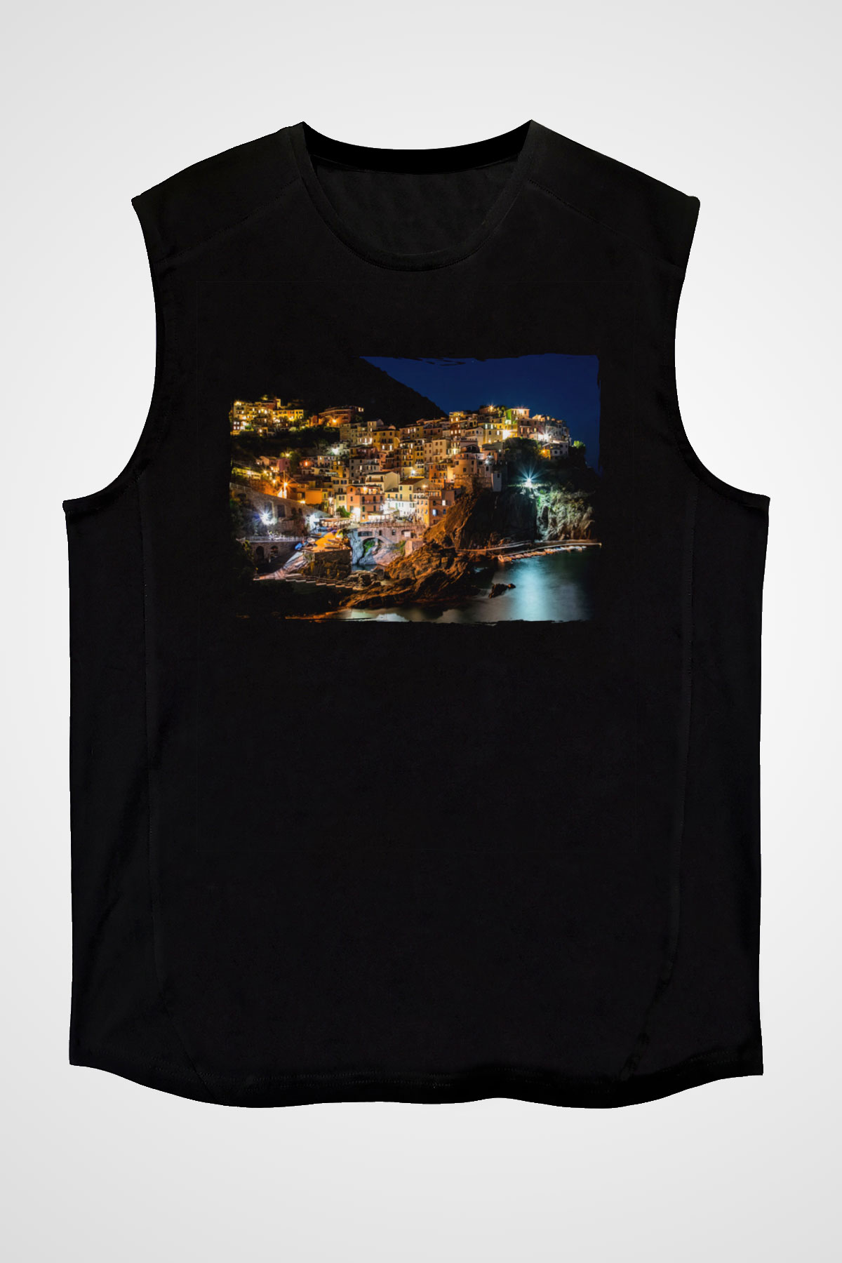 Cinque Terre Siyah Unisex Kolsuz Tişört