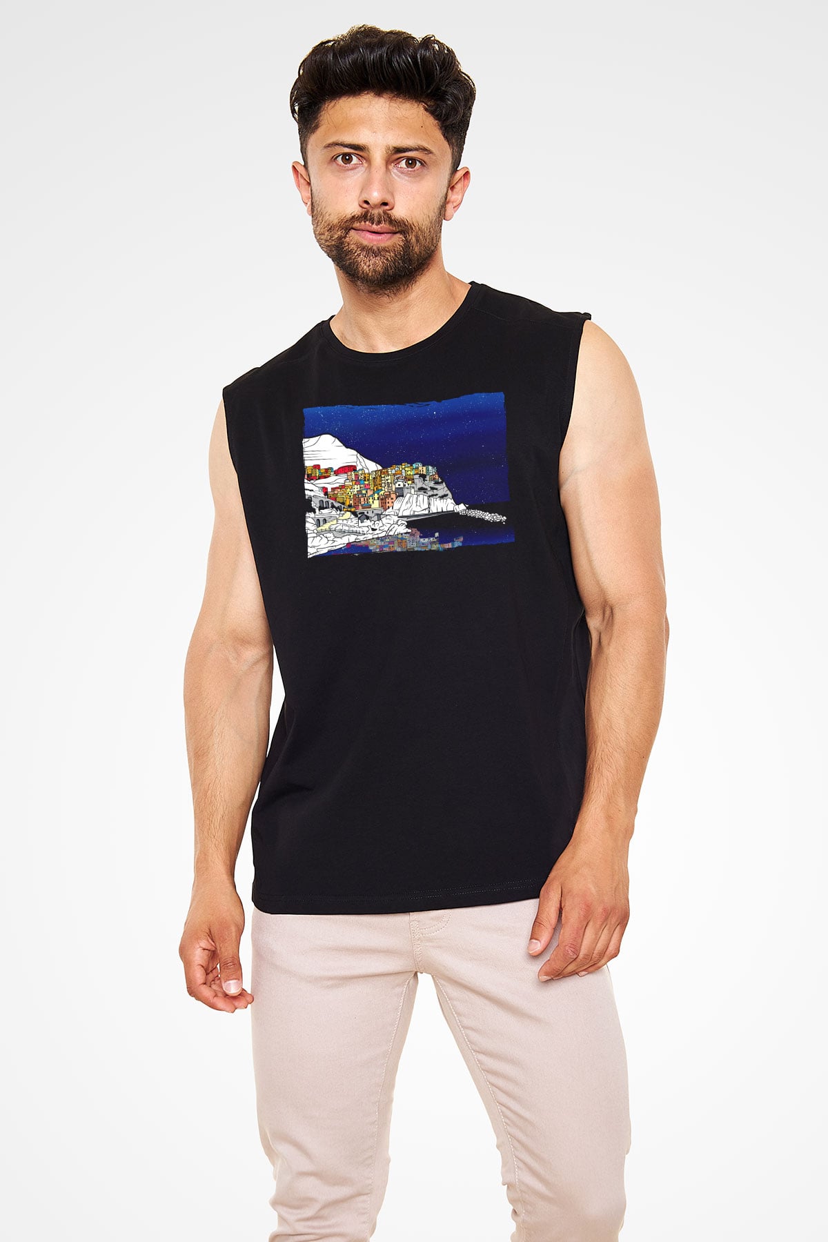 Cinque Terre Siyah Unisex Kolsuz Tişört