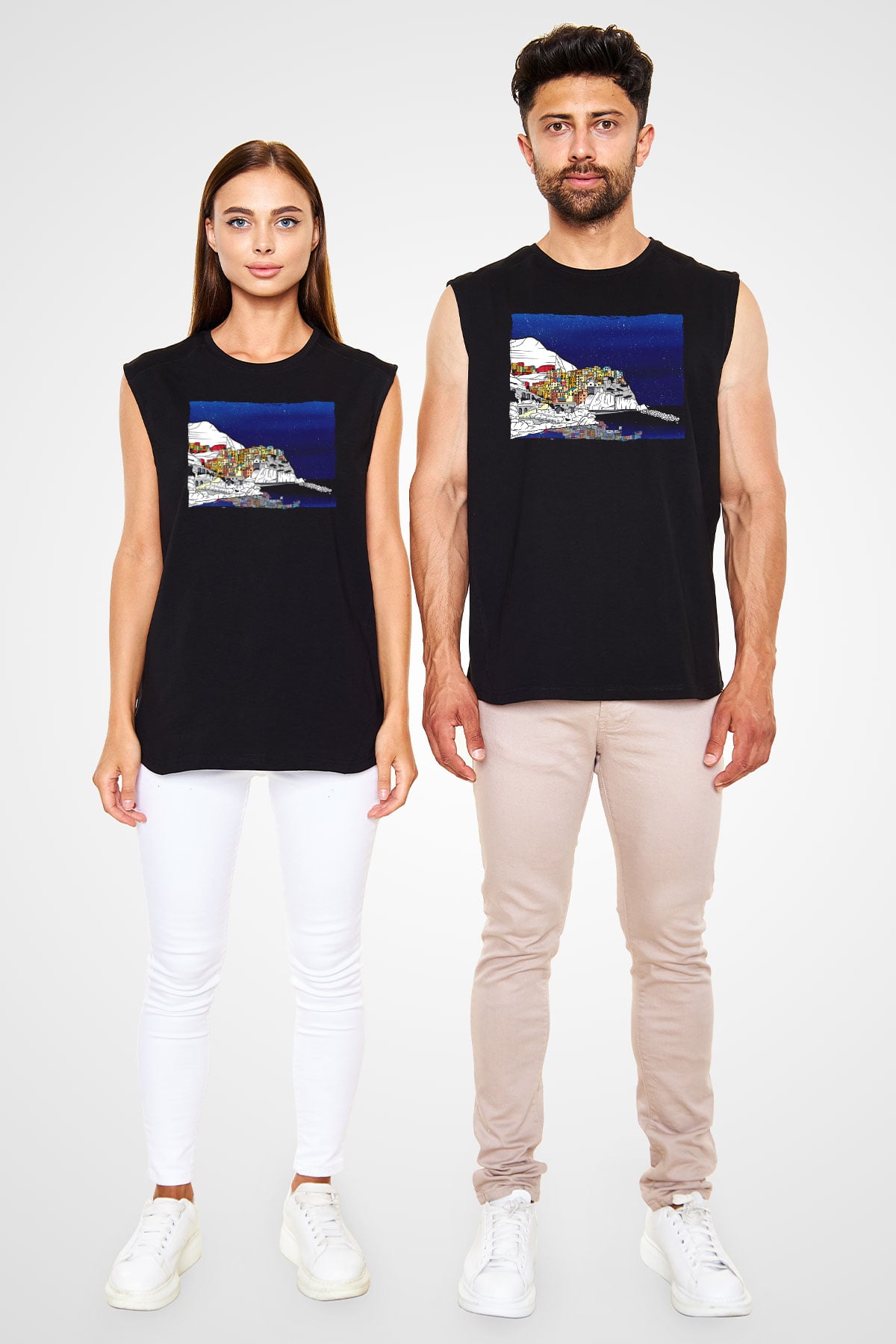 Cinque Terre Siyah Unisex Kolsuz Tişört