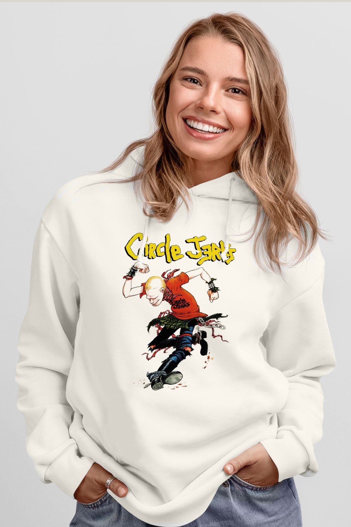 Circle Jerks Beyaz Unisex Kapşonlu Sweatshirt