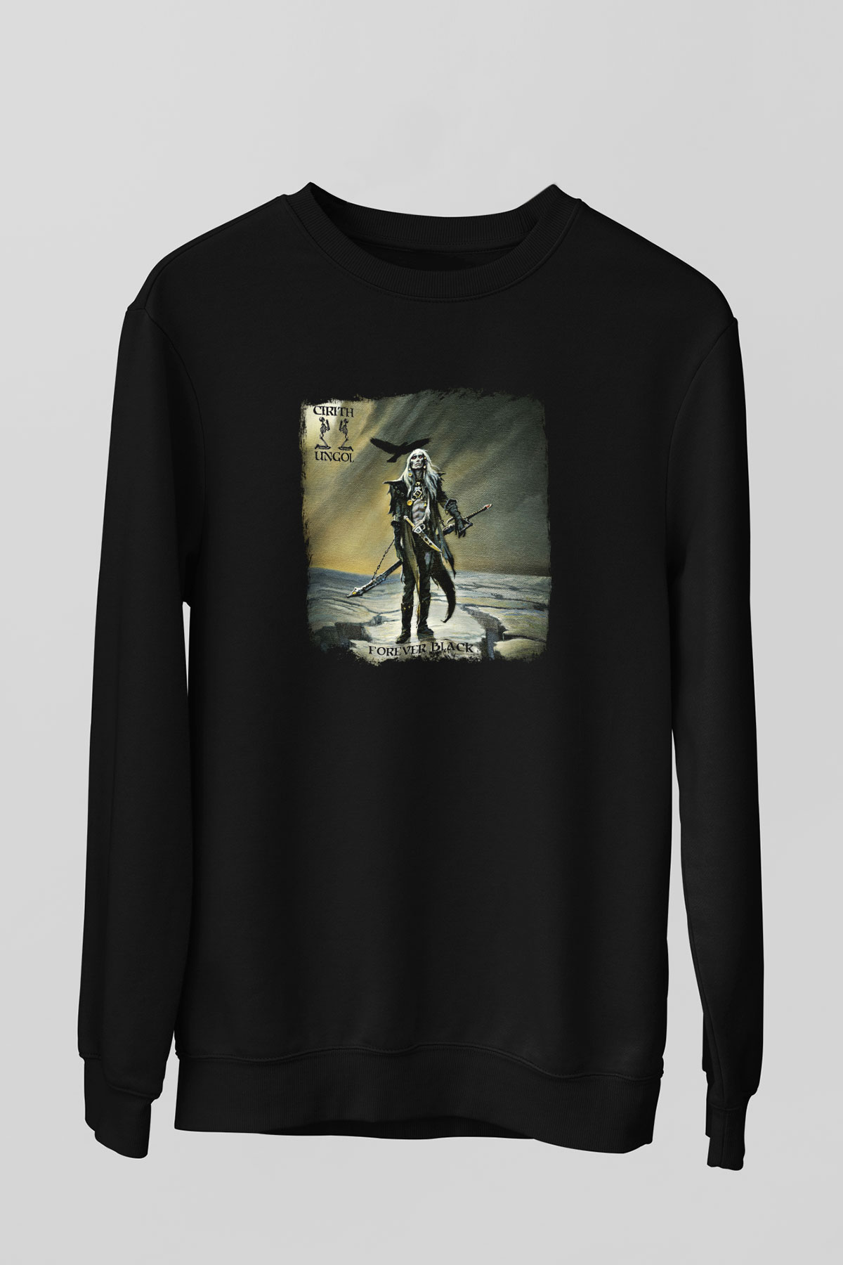Cirith Ungol Baskılı Unisex Siyah Sweatshirt
