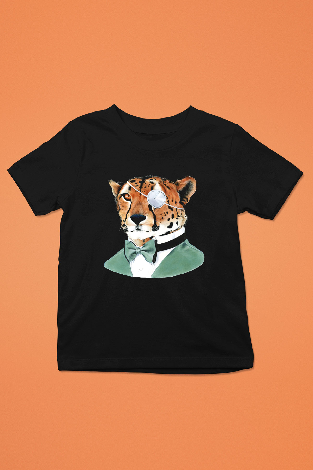 Çita Baskılı Siyah Unisex Çocuk Tişört