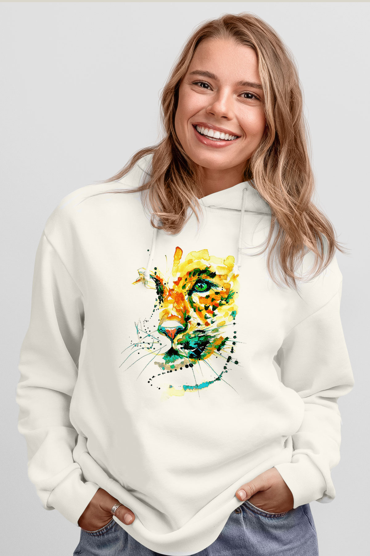 Çita Beyaz Unisex Kapşonlu Sweatshirt
