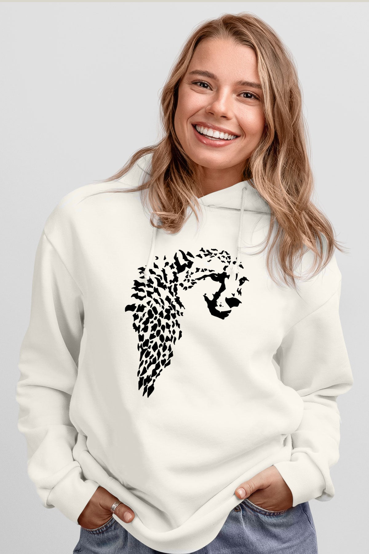 Çita Beyaz Unisex Kapşonlu Sweatshirt