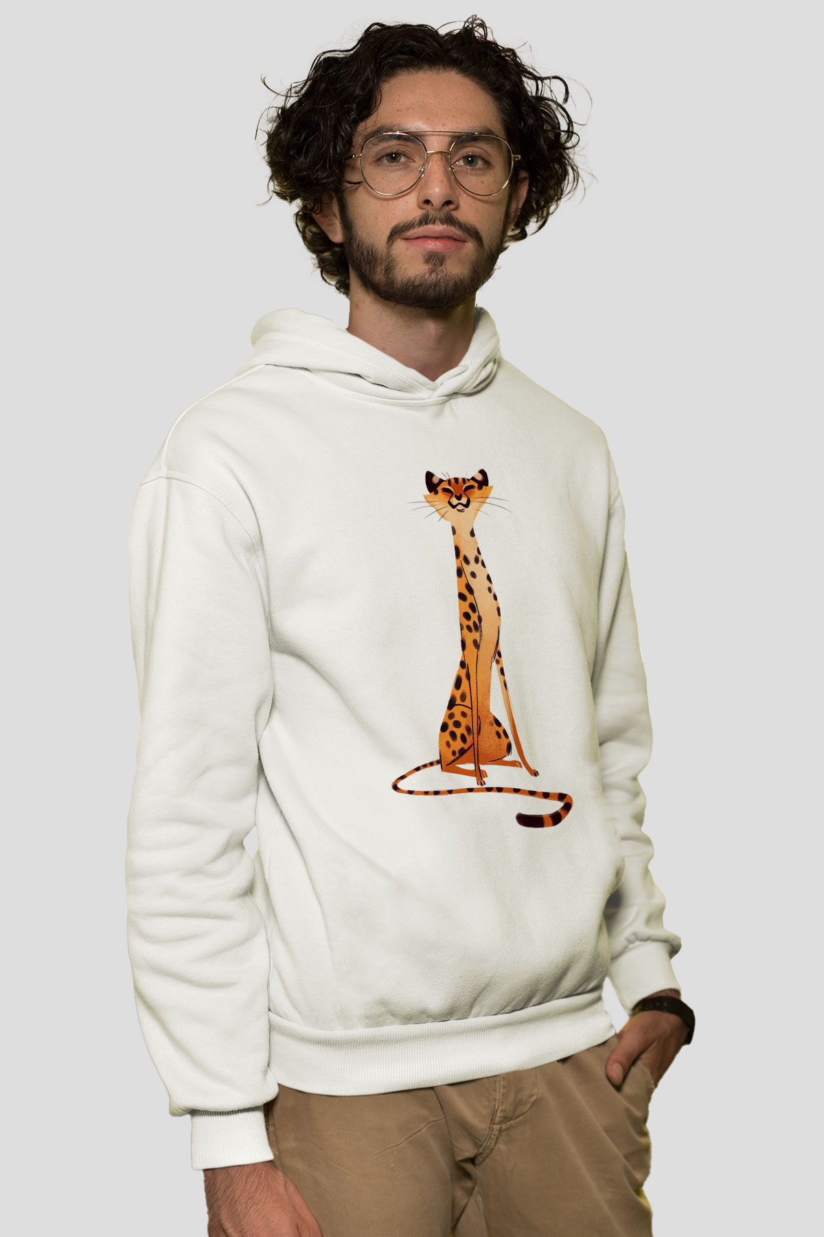 Çita Beyaz Unisex Kapşonlu Sweatshirt