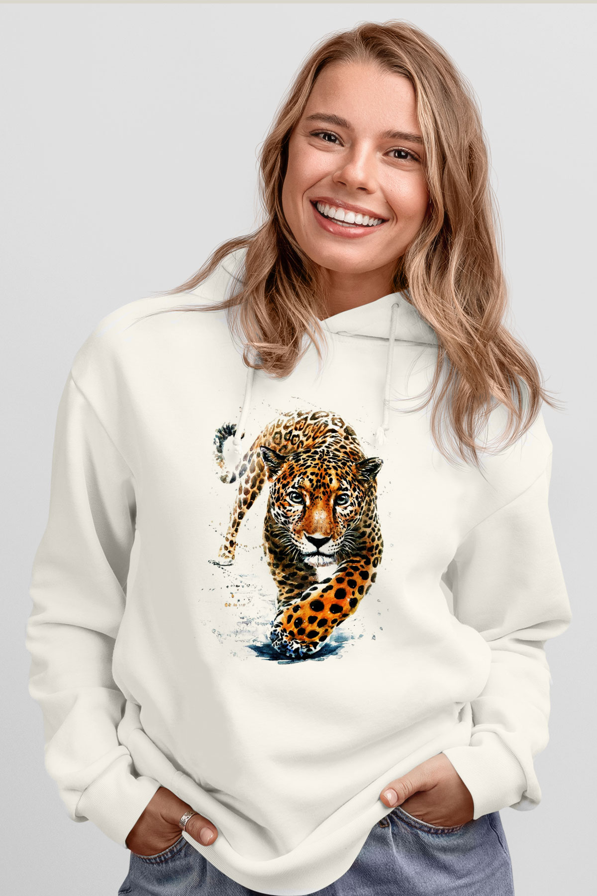 Çita Beyaz Unisex Kapşonlu Sweatshirt
