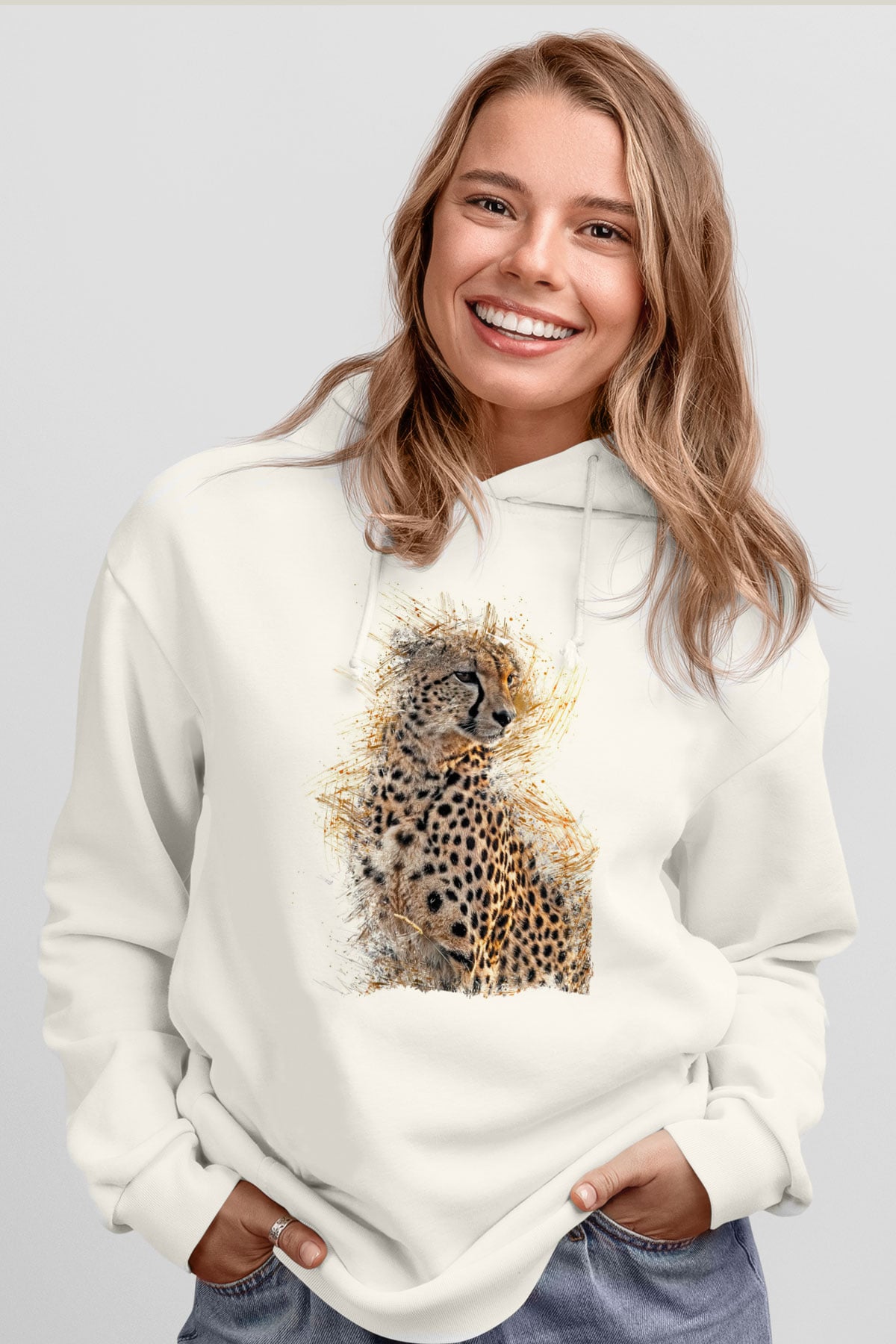 Çita Beyaz Unisex Kapüşonlu Sweatshirt