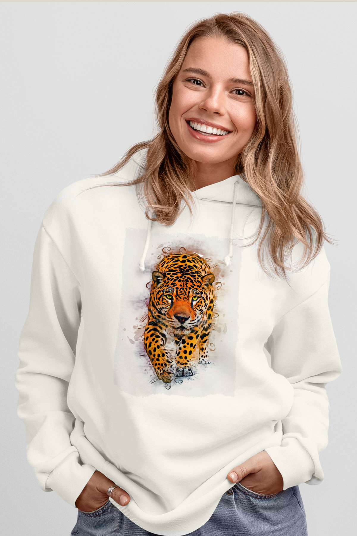Çita Beyaz Unisex Kapüşonlu Sweatshirt