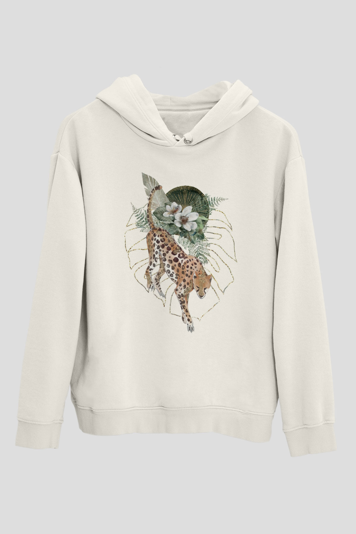 Çita Beyaz Unisex Kapüşonlu Sweatshirt